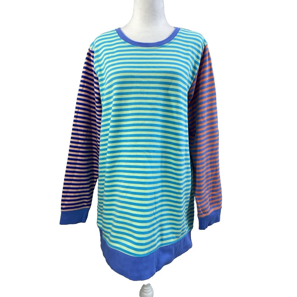 Lands End Sweater Womens Extra Large 18‎ Blue Striped Casual Relax Y2K